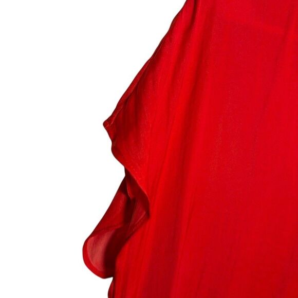 Maison D'Amelie Blouse Women's Medium Red V-Neck Short Sleeve Satin Top - Picture 4 of 9